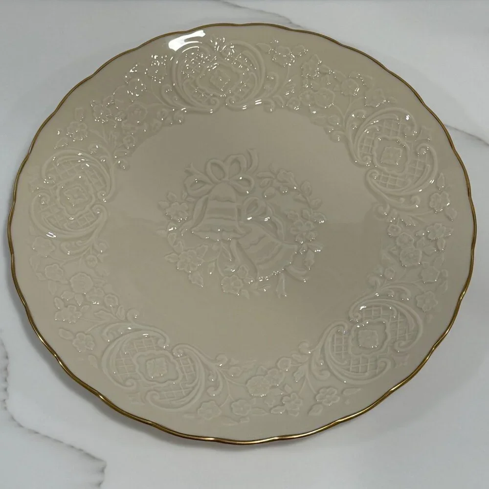 Lenox Wedding Promises Collection Marriage Plate Embossed Floral Bells Gold Trim